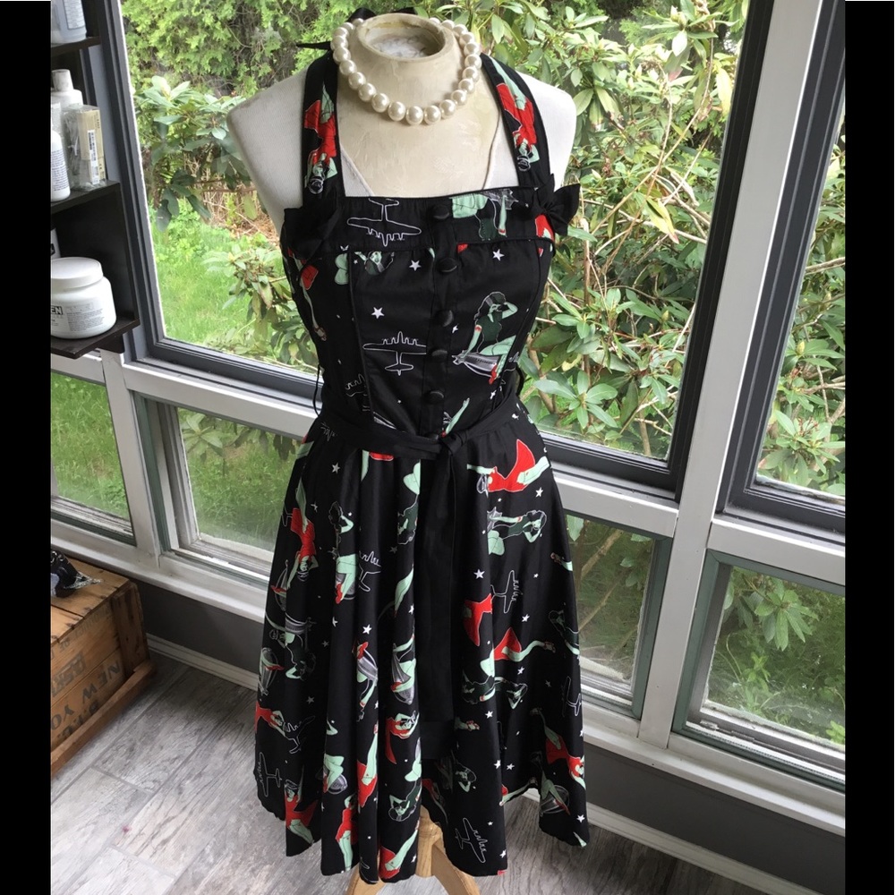 (Large) Halter Dress Pinup zombie print